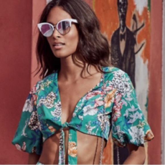 AIDAN MATTOX CROP BLOUSE TEAL FLORAL SIZE 8😍 - Picture 1 of 9